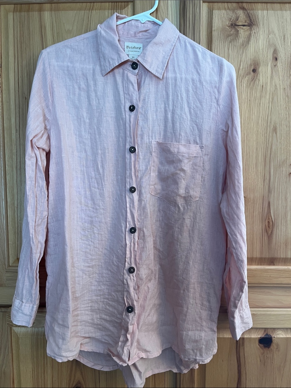 Petalura Light Pink Linen Button-Up Shirt, size M/L